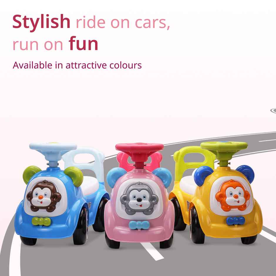 LuvLap Sunny Ride On Car with Music Horn Push Handle Backrest Guard Pink for Kids 1-3 Years