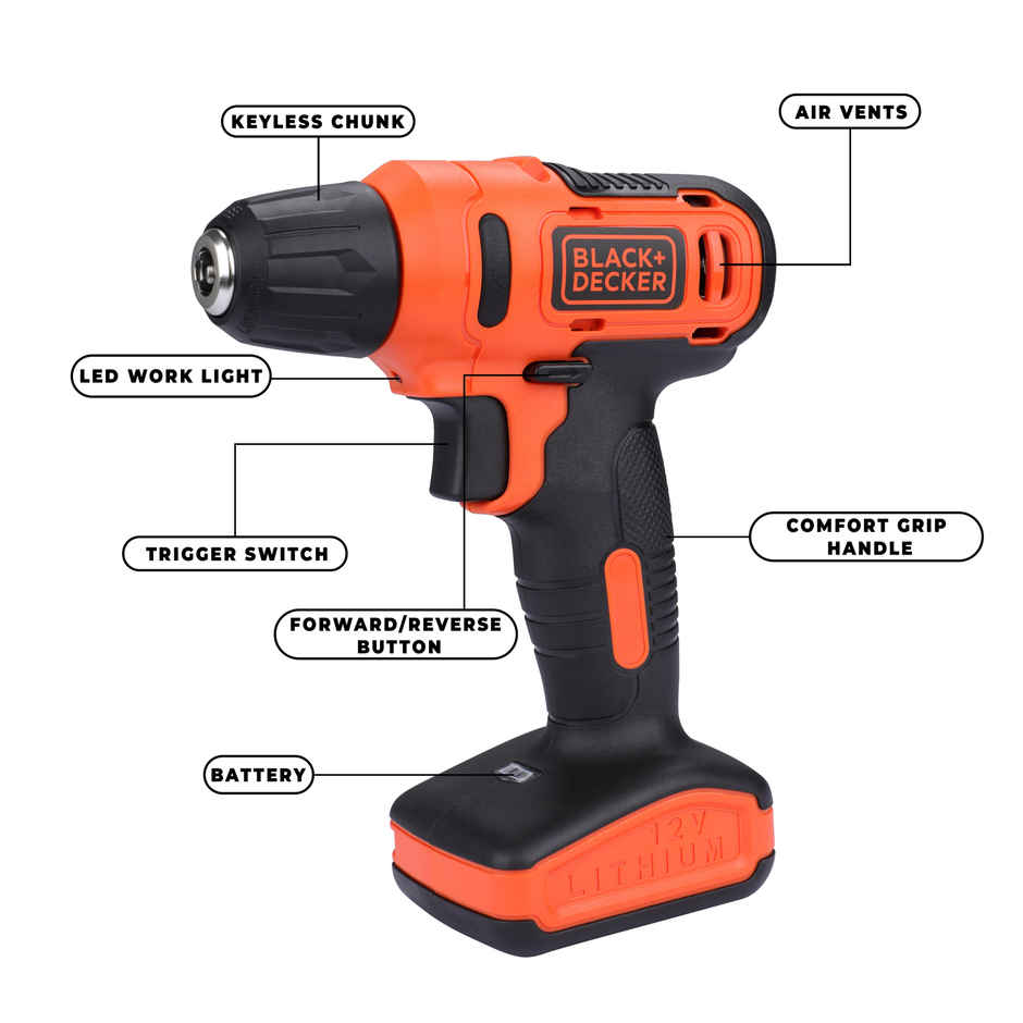 BLACK+DECKER LD12SP-IN 12V 10mm Li-ion Cordless Variable Speed Reversible Drill Machine Driver