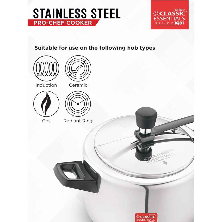 Classic Essentials Prochef Isi Certified 5l Inner Lid Induction Bottom Steel Pressure Cooker