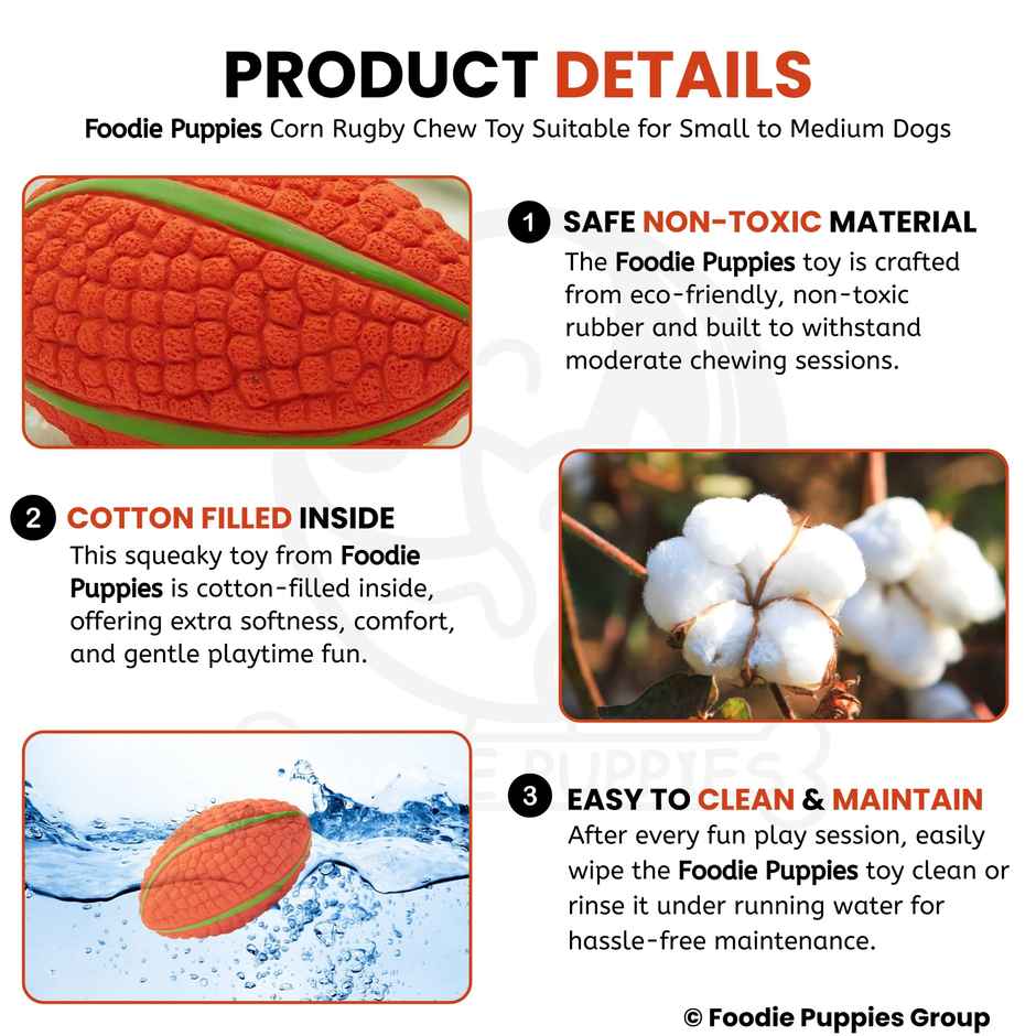 Foodie Puppies Latex Squeaky Dog Toy | Corn Rugby | Large