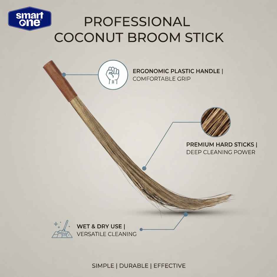 Smart One-Brown- Coco Natural Broom, 38 Inch length, 390 gm