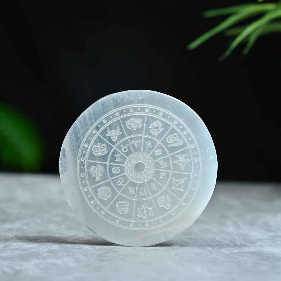 Hindcraft Selenite Plate With Zodiac Signs