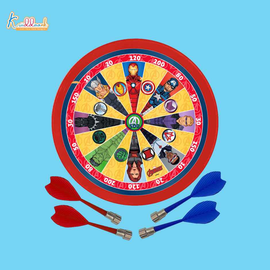 Kriiddaank Marvel Avengers Magnetic Dartboard 13 Inch Dual Side Target Tic Tac Toe Game 4 Darts Kids