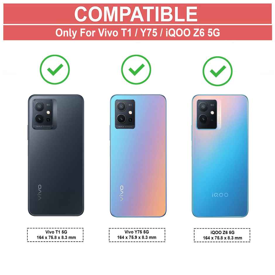 Zapcase Back Cover for Vivo Y75 5G, iQOO Z6 5G, Vivo T1 5G | Matte-Black