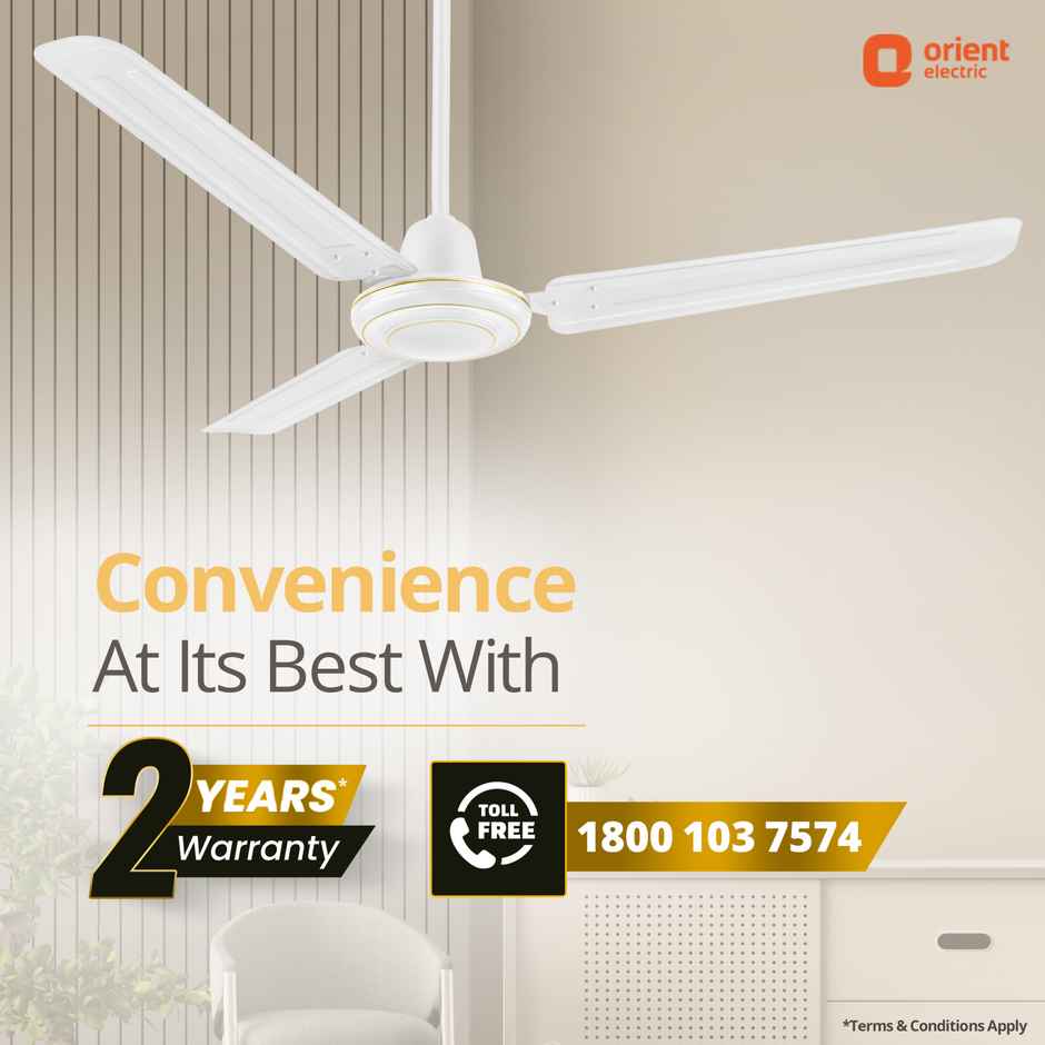 Orient Electric Apex-FX Ceiling Fan, 50 Watts, 1200mm/48 Inches, Efficient Fan| Rust Resistant | Strong and Powerful Motor - White