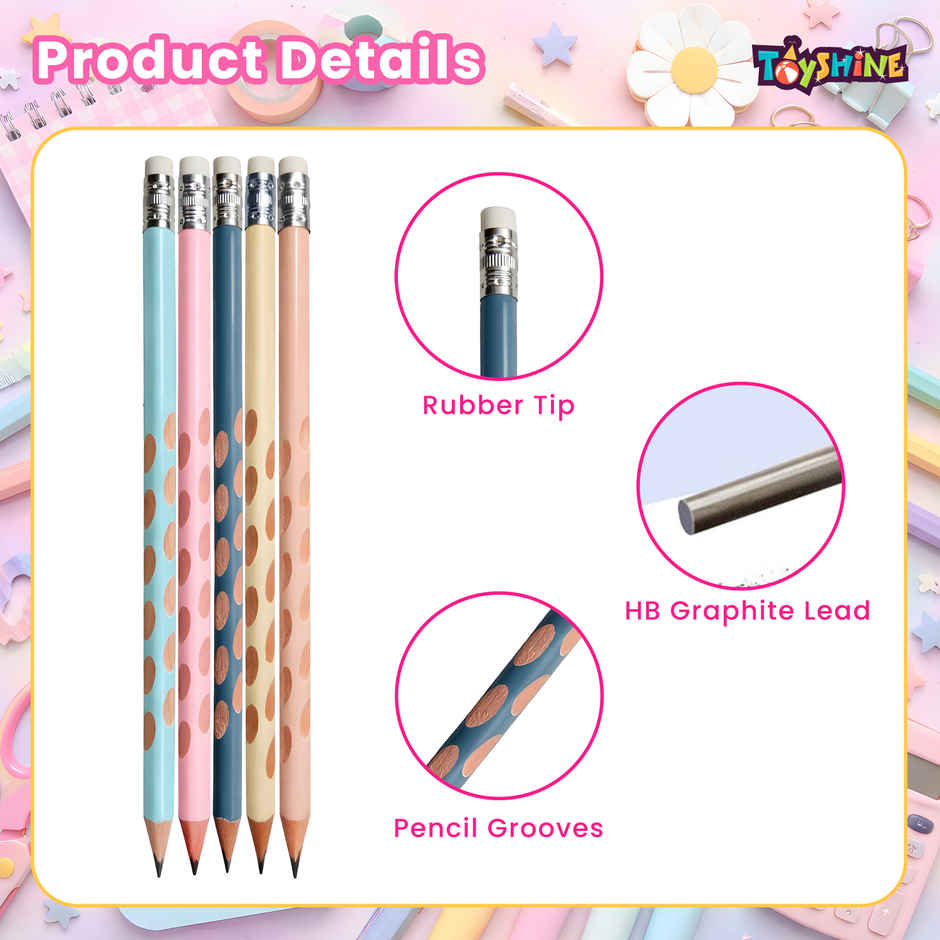 Toyshine HB Pencil Groove Grip with Eraser Sharpener Pencil Cap