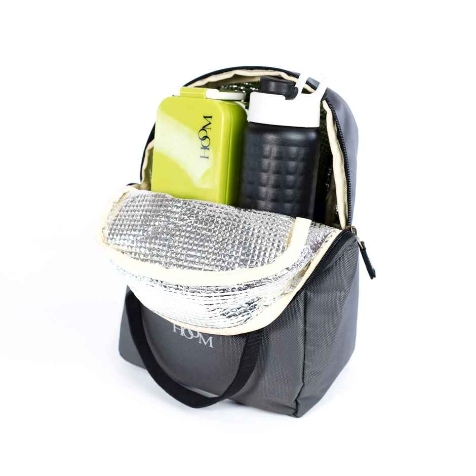 HOOM Metpet Aluminium Insulation Lunch Bag Solid Color with Quote | Grey- 8 L