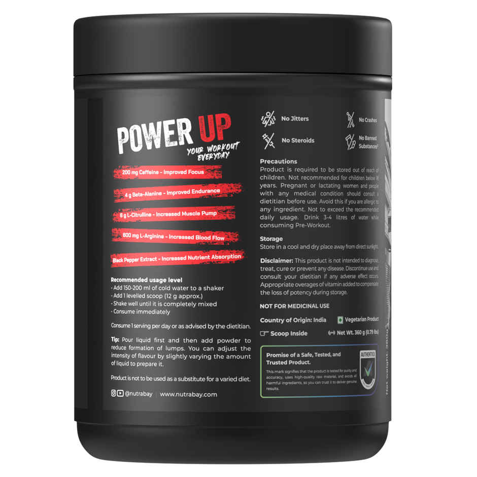 Nutrabay RageX Pre Workout Supplement Powder | 360 g Orange 200 mg Caffeine 4 g Beta Alanine