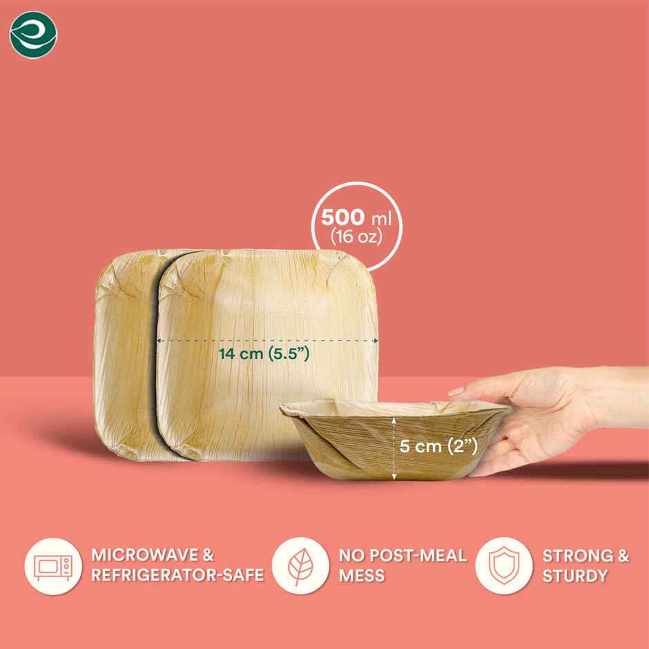 Palm Leaf Bowl | Square | 500 ml | 10 Count | Eco Soul