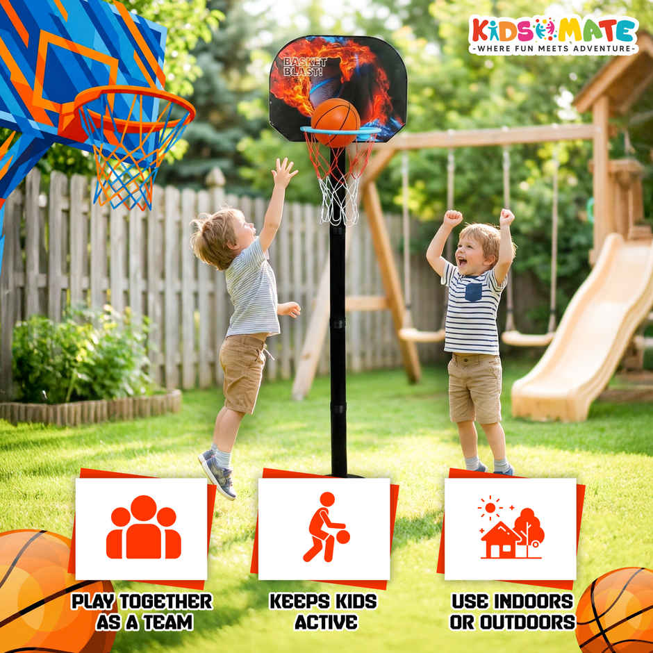 Kidsmate 2 in 1 Basketball Set for Kids Height Basketball Stand with Tic Tac Toe Board and Marker