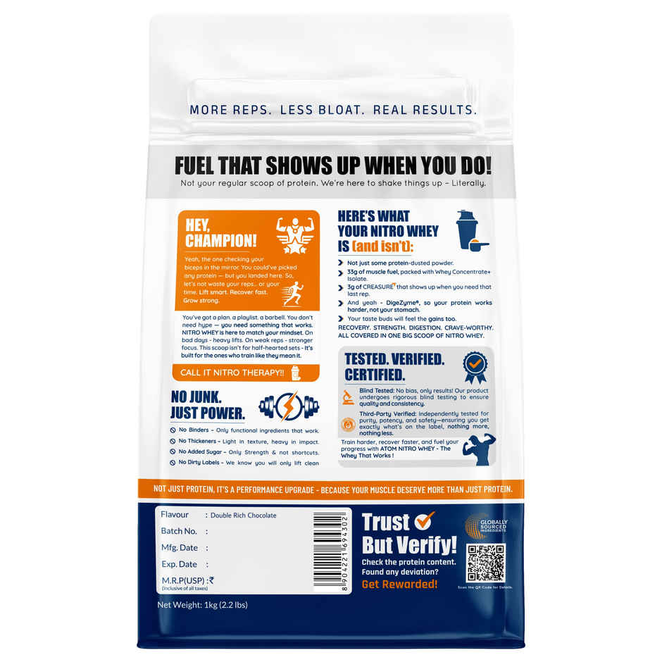 AS-IT-IS Nutrition ATOM Nitro Whey with Creasure 1kg | Double Rich Chocolate