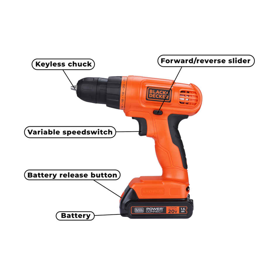 BLACK+DECKER BDCD120VA-IN 20V Li ion Cordless MAX Drill & Home Tool Kit, 10mm Chuck Size, 34 Pieces