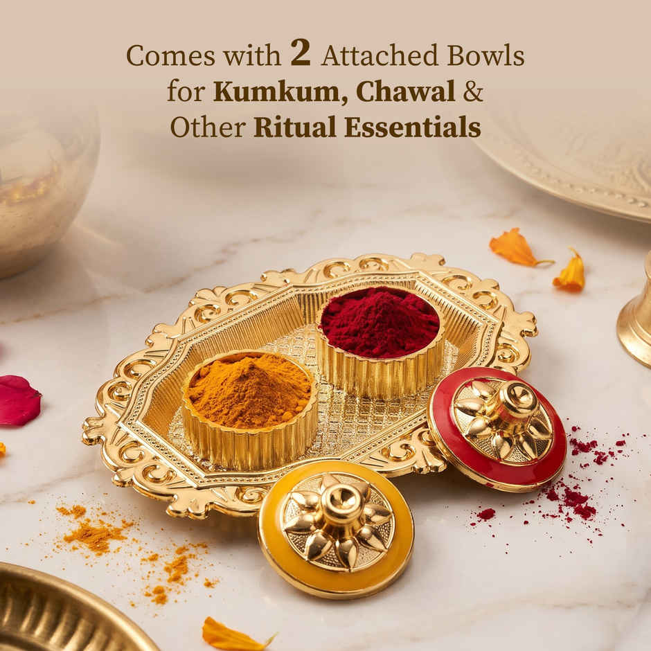 Gold Oval Shape Puja Thali for Rakhi, Pooja, Home Temple & Festive Decor | From House of Cycle