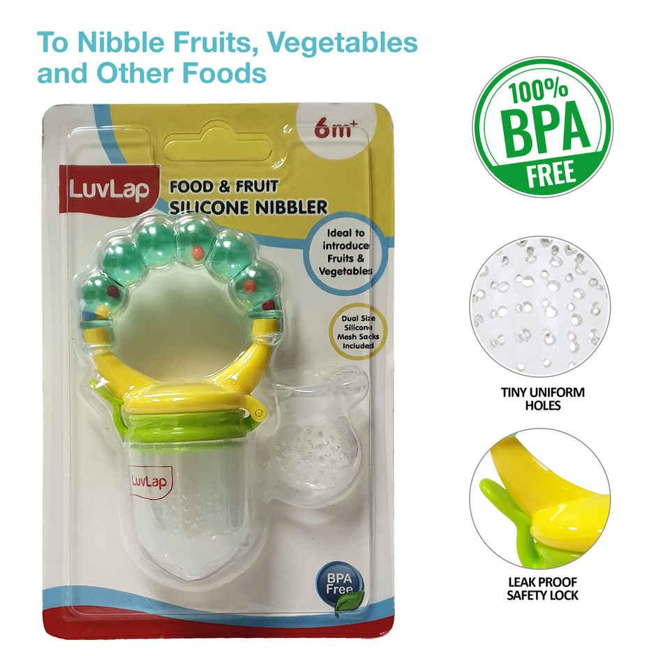 LuvLap Silicone Food Fruit Nibbler with Extra Mesh Infant Pearly Green BPA Free
