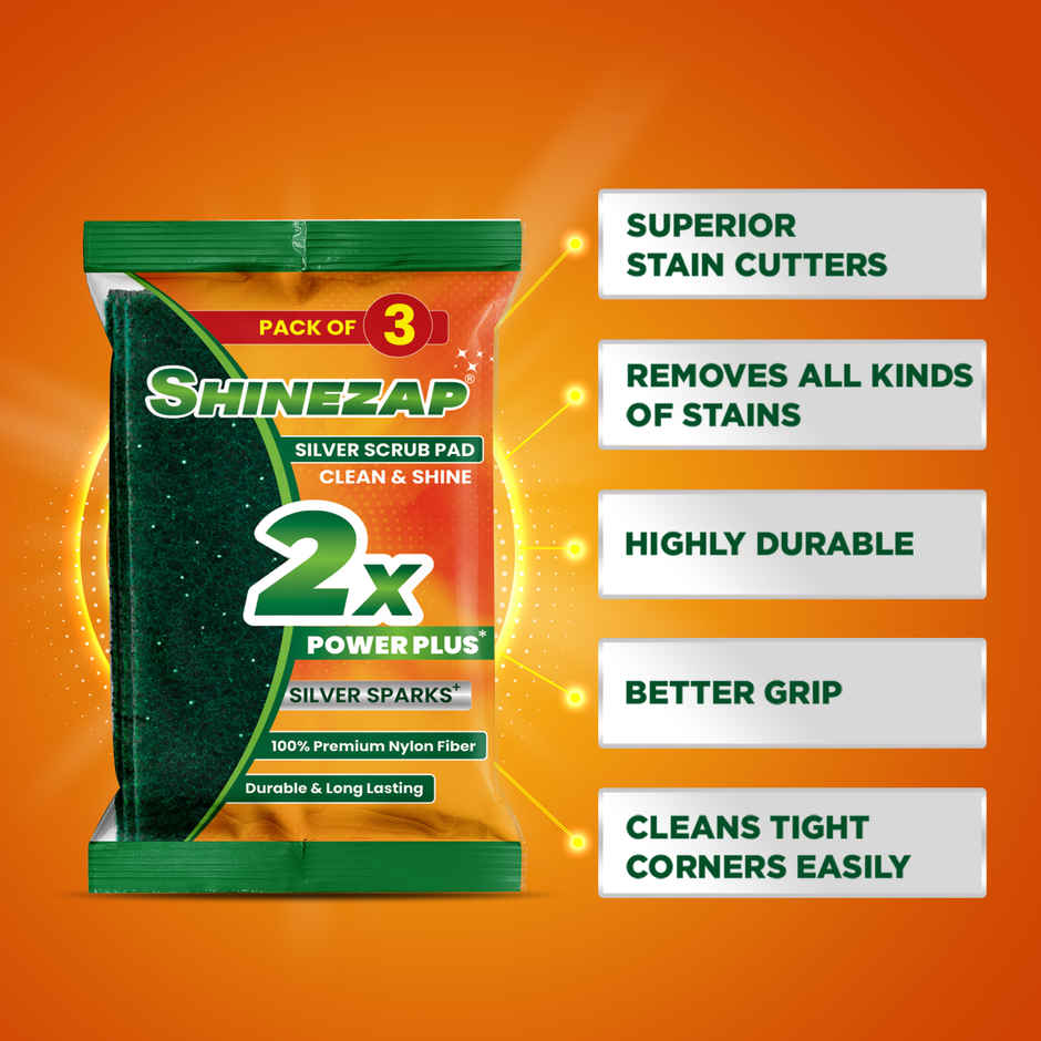 Shinezap silver Scrub pad Pack of 3