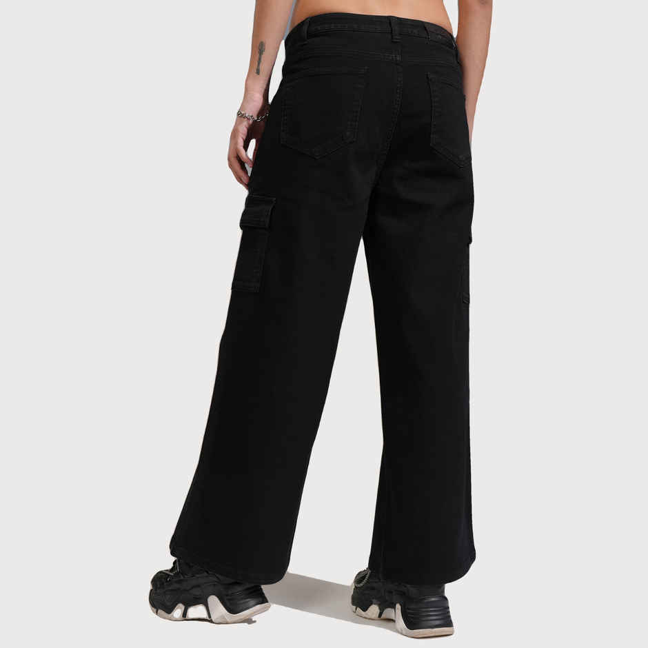 Tokyo Talkies Women's Wide Leg Cargo Jeans | Black - 30