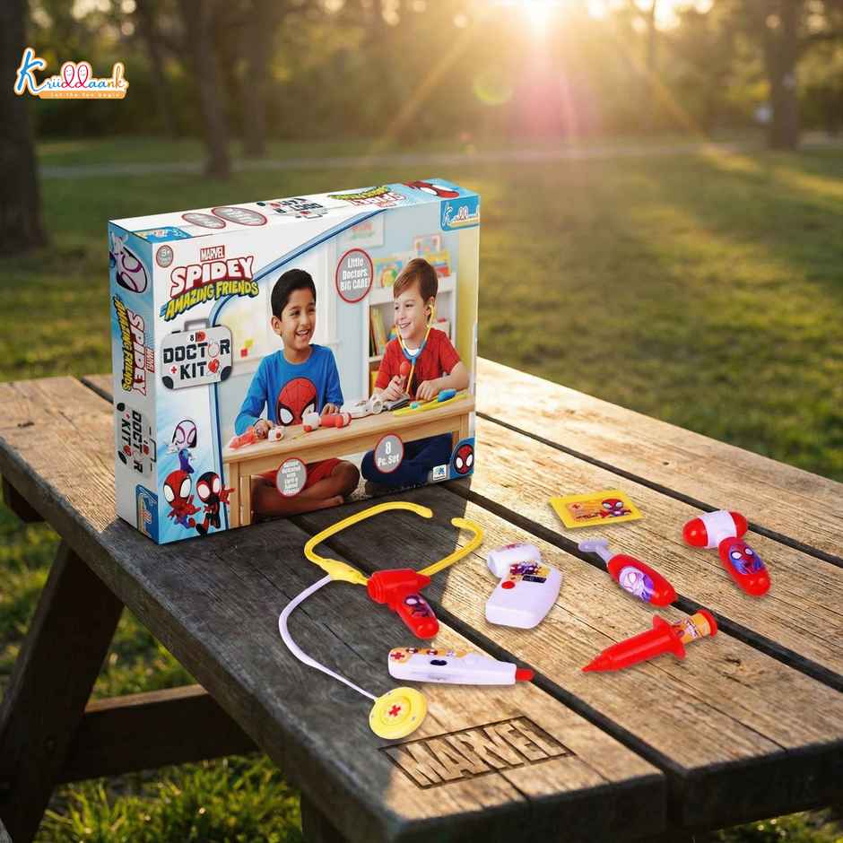 Kriiddaank Spiderman Medical Kit with Stethoscope, Syringe & Accessories (8 Pcs) Non Electric