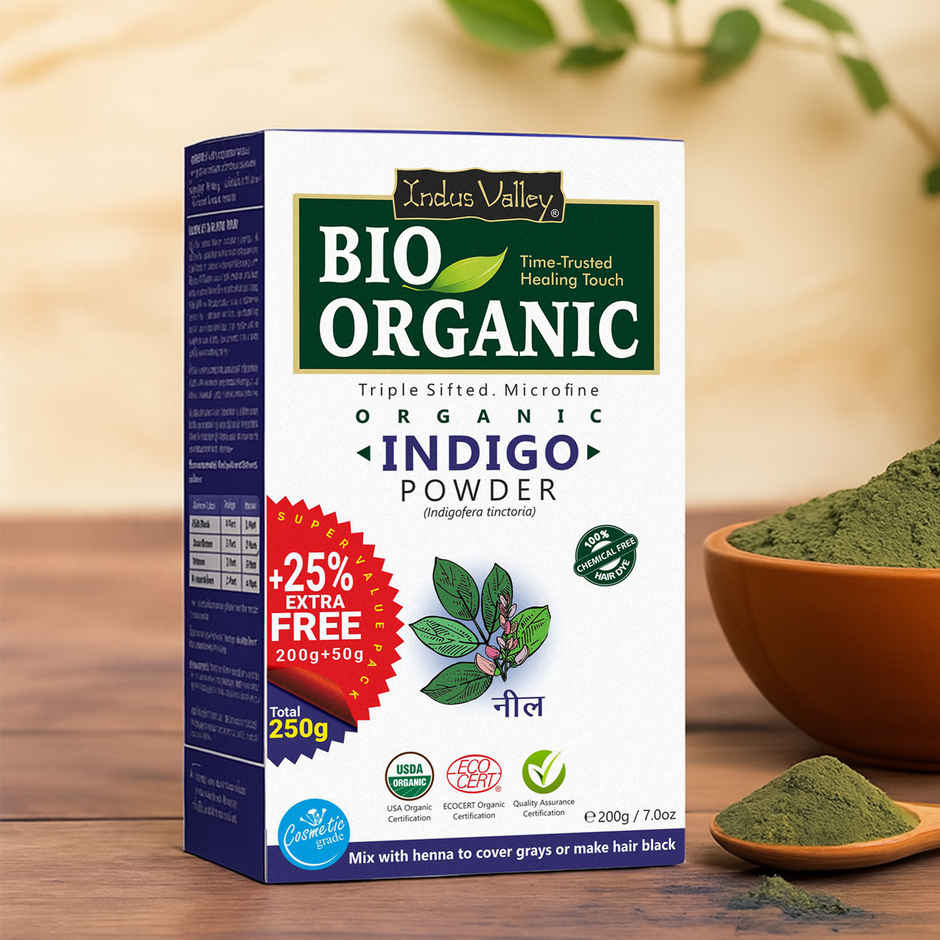 Bio Organic 100% Natural Indigo Powder by Indus Valley for Natural Hair Colour