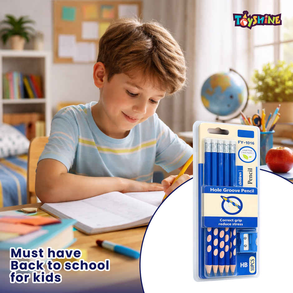 Toyshine HB Pencil Groove Grip with Eraser Sharpener Pencil Cap | Blue