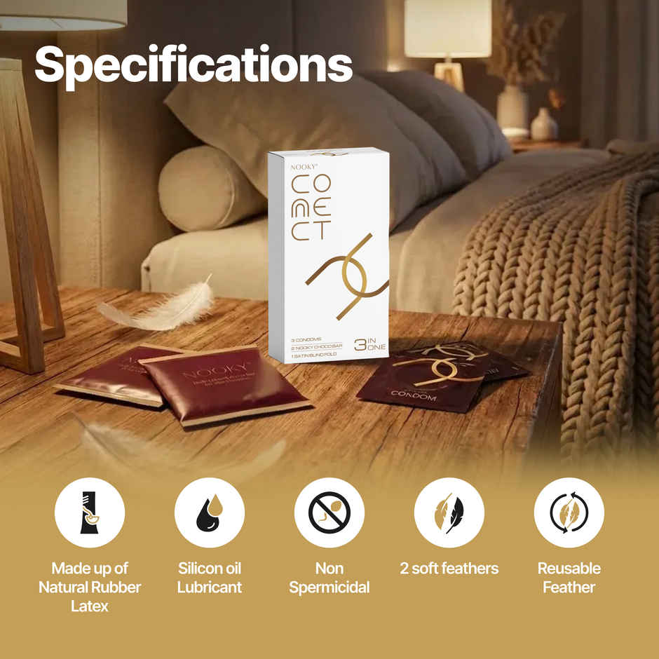 Nooky Connect 3 in 1 Condom Intimacy Kit Condoms Chocolates Tickle Feathers Couple Gift