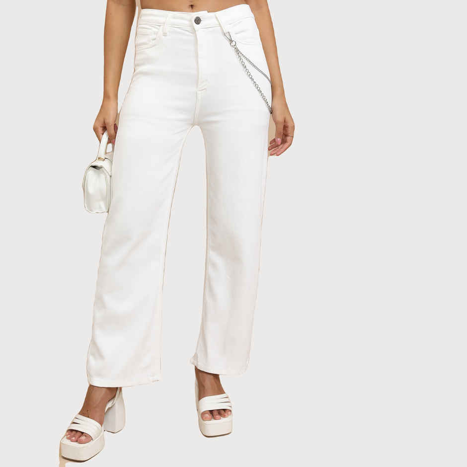 Tokyo Talkies Women's Flared Clean Look Stretchable Jeans | White - L
