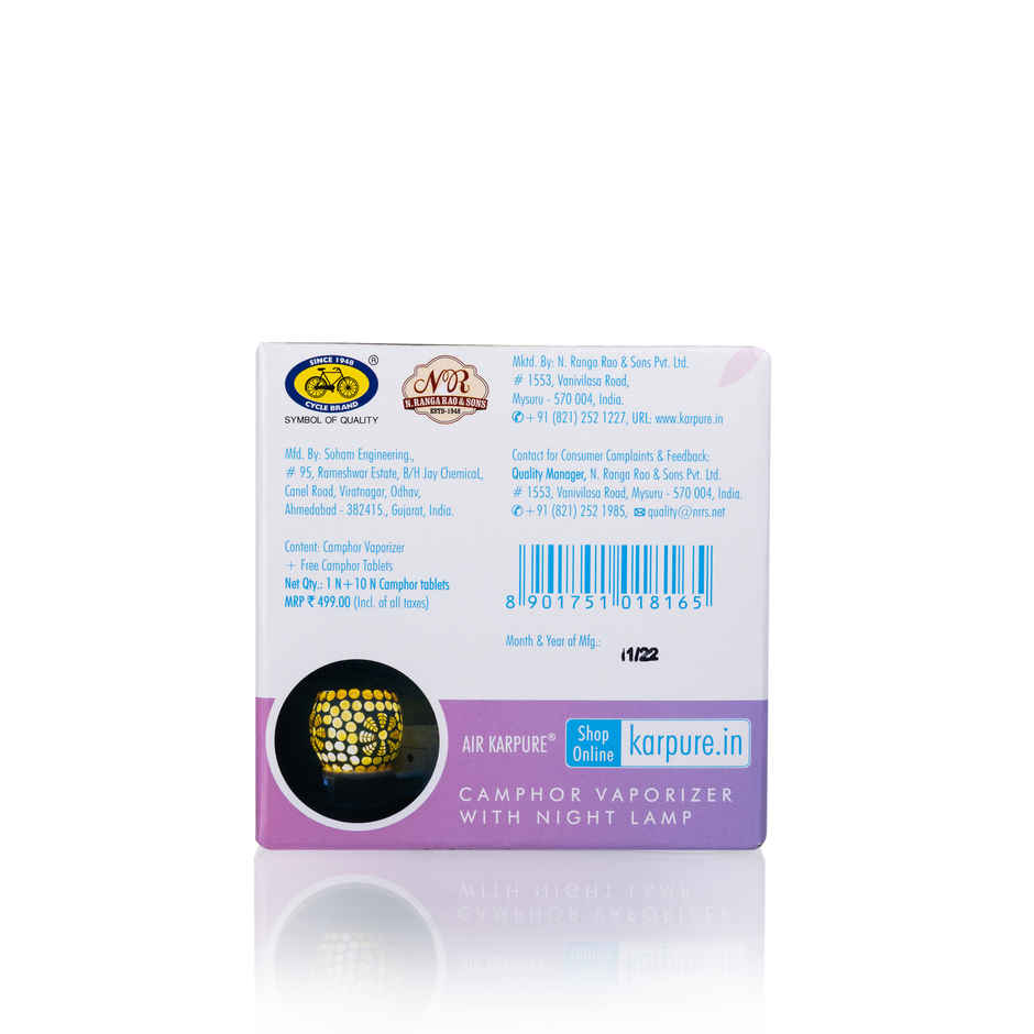 Camphor Electric Diffuser with 10 Camphor Tablets by Air Karpure | From House of Cycle