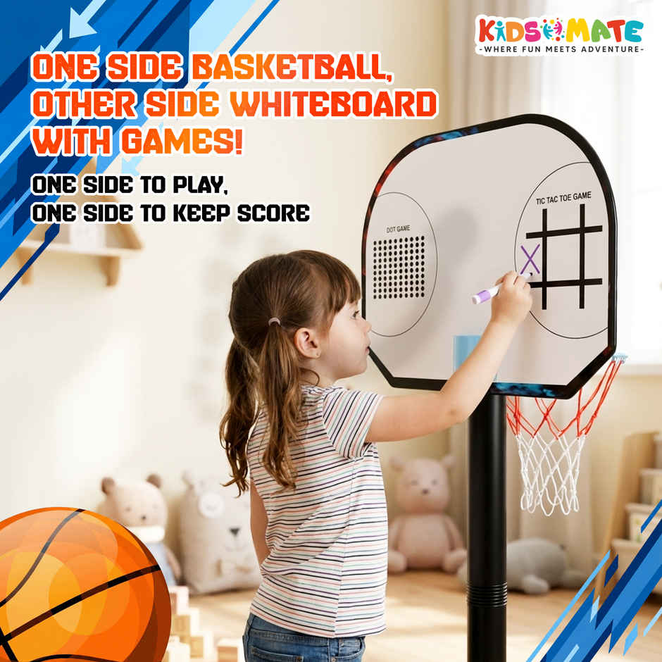 Kidsmate 2 in 1 Basketball Set for Kids Height Basketball Stand with Tic Tac Toe Board and Marker