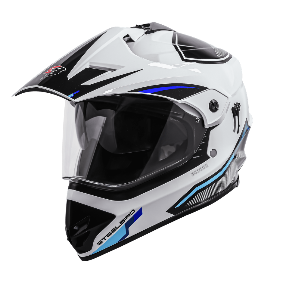 Steelbird SBH-13 Iss Racer Glossy White With Blue 600 mm - L