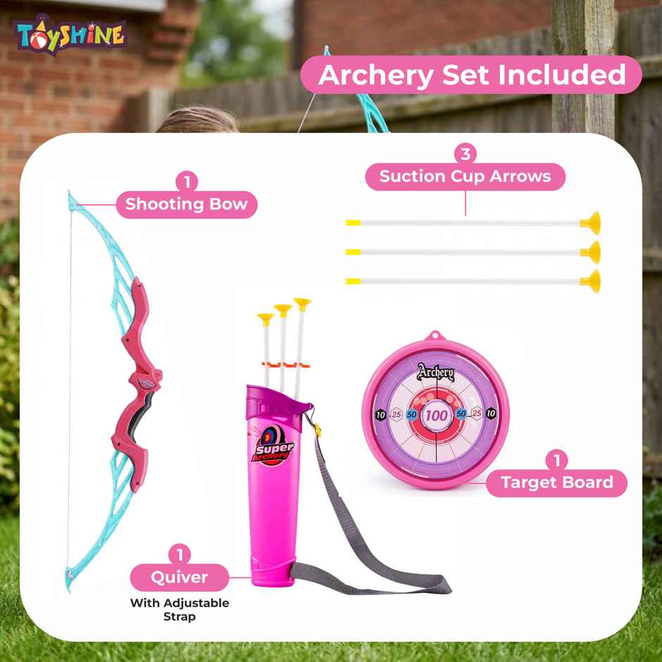 Toyshine Plastic Bow & Arrow Set with Quiver & Target | Pink