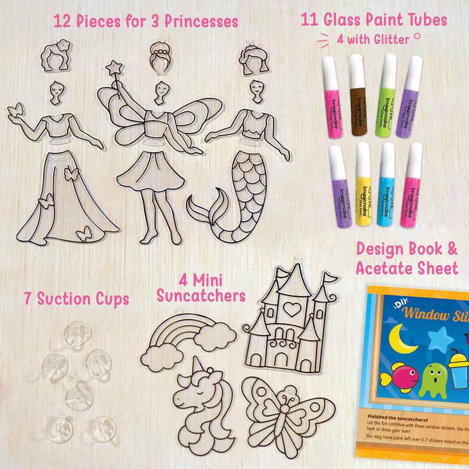 Imagimake Window Art Princess Glass Painting Craft Kit | Creative Educational Toy & Learning Aid