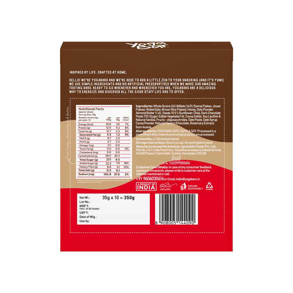 Yoga Bar Energy Bars Chocolate Chunk | High Energy & Nutrition Bars | Pack of 10 x 35g Energy Bars