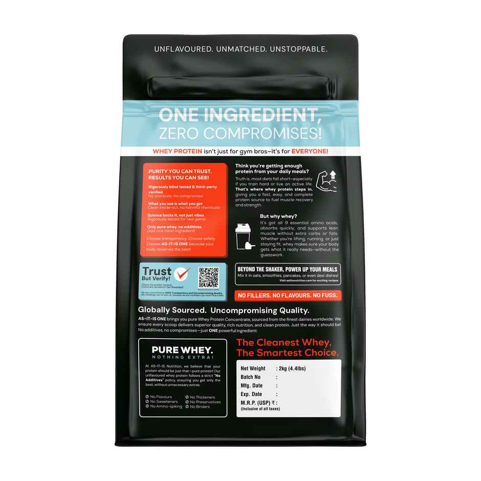 AS-IT-IS Nutrition Whey Protein Concentrate 80% | Unflavored, Tested for Purity | Combo