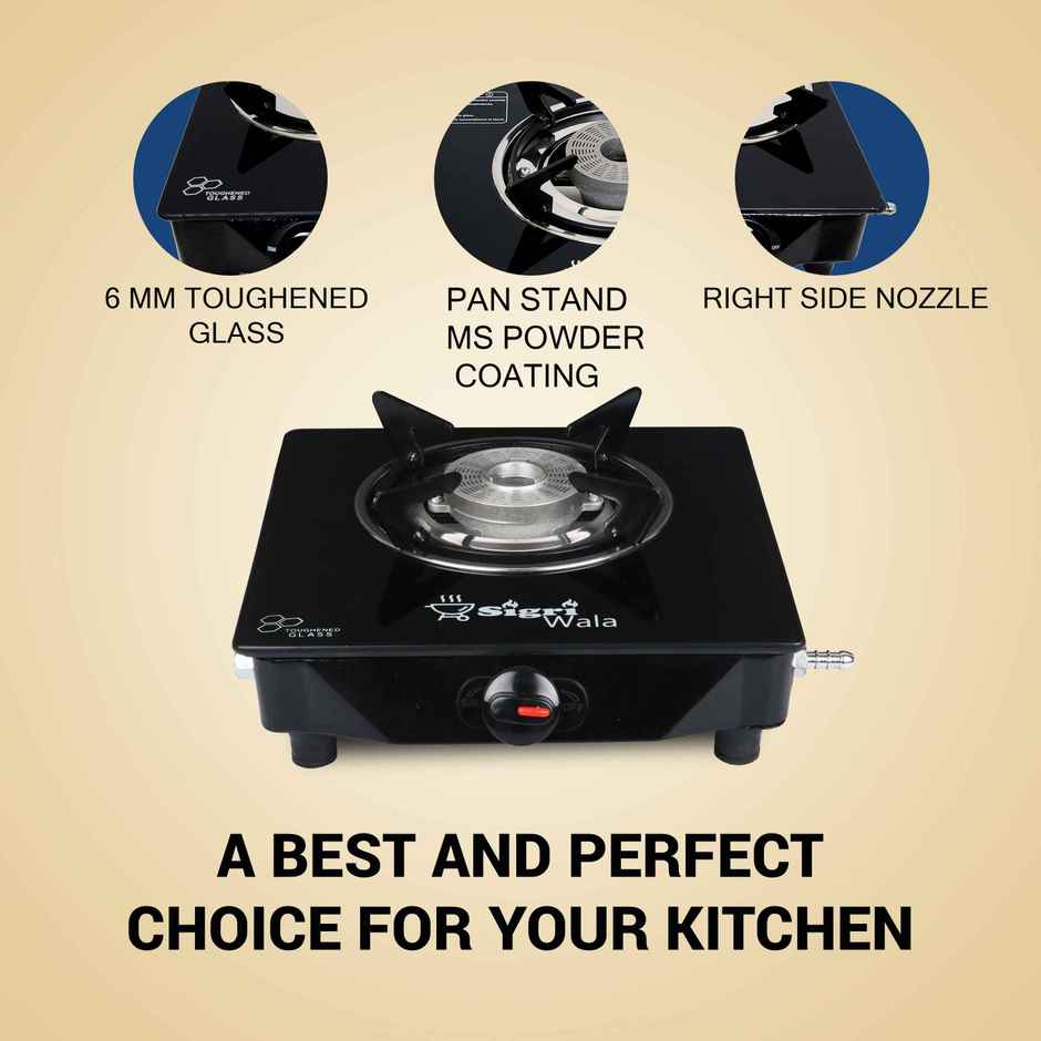 Sigri-Wala Cute Single Burner Toughened Glass Tornado Burner(Blk) Manual Gas Stove