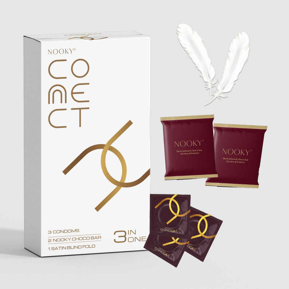 Nooky Connect 3 in 1 Condom Intimacy Kit Condoms Chocolates Tickle Feathers Couple Gift