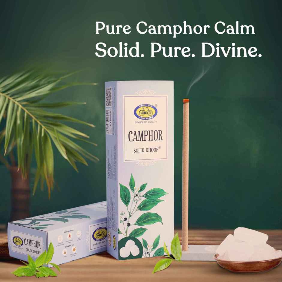 Pure Camphor Bambooless Solid Dhoop Stick | 6 Inch | 50 Sticks Pack | Cycle Combo