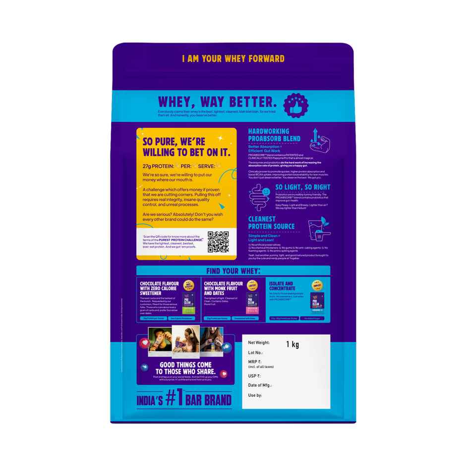 Yoga Bar ProClean Whey Protein Concentrate,27g Protein per Serve Unflavoured, Clean & Light