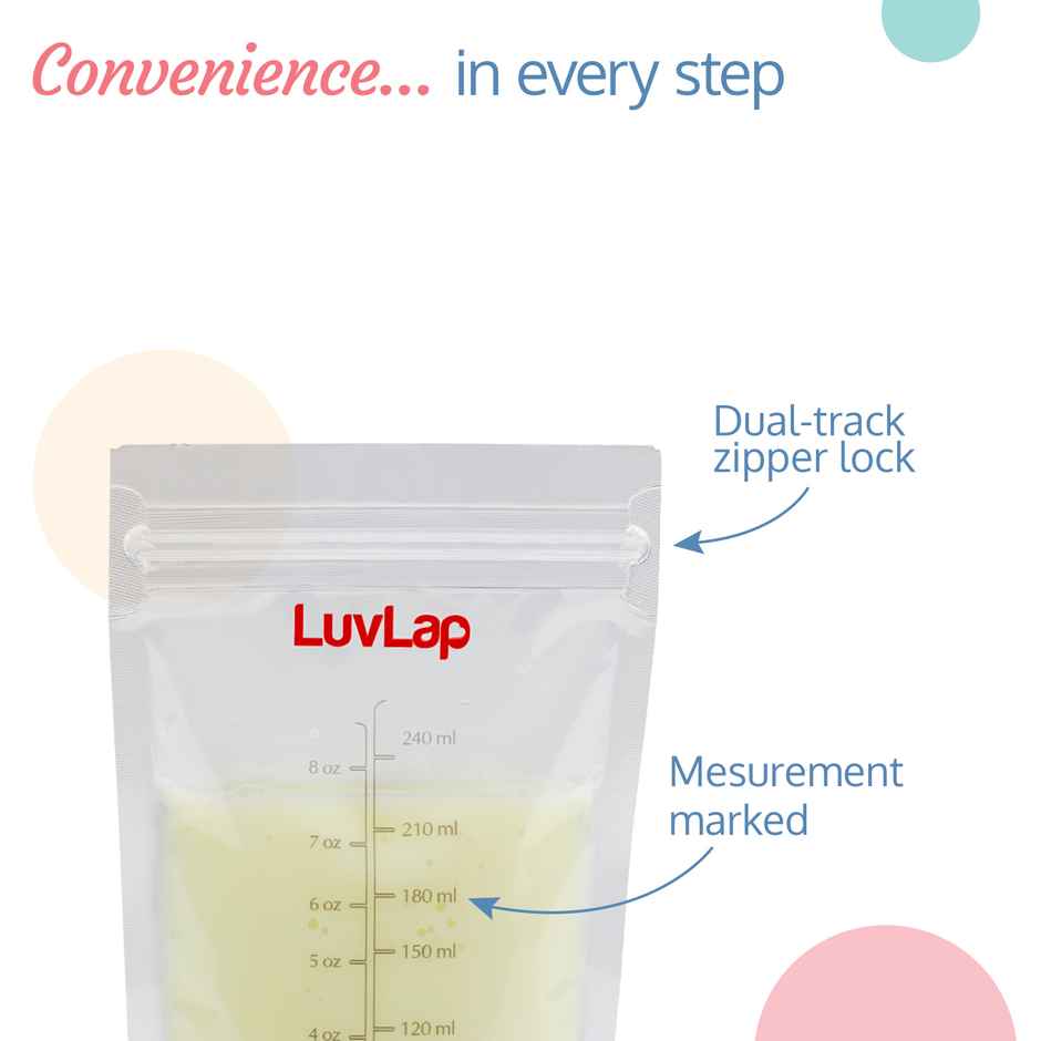 LuvLap Baby Breast Milk Storage Bags (Pack of 25), BPA Free, Transparent