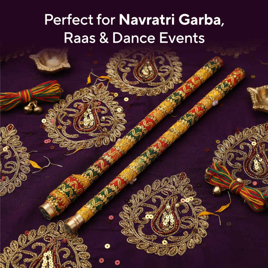 Navratri Wooden LED Dandiya Sticks | Traditional Garba Dandia Sticks | Multicolour | Cycle Pure