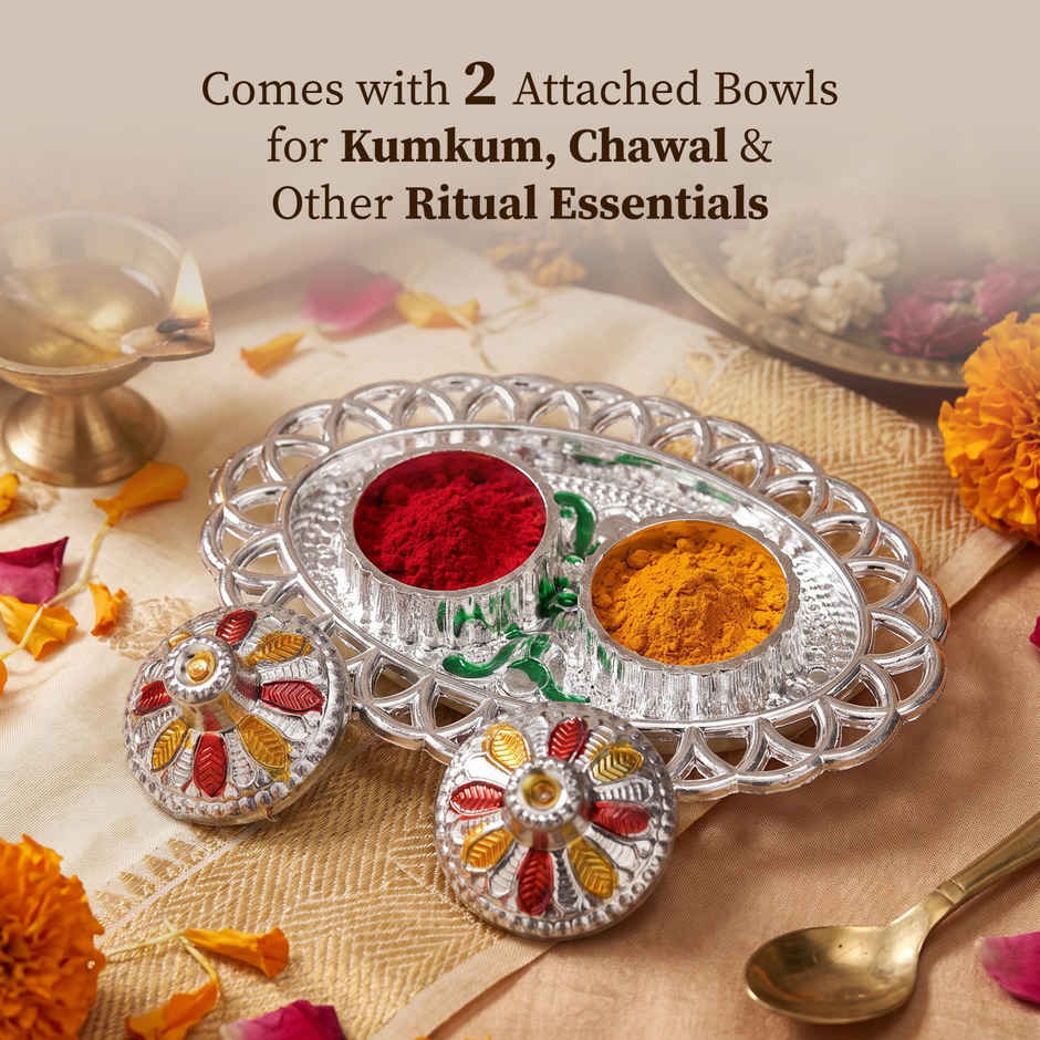 Silver Oval Shape Puja Thali for Rakhi, Pooja, Home Temple & Festive Decor | From House of Cycle