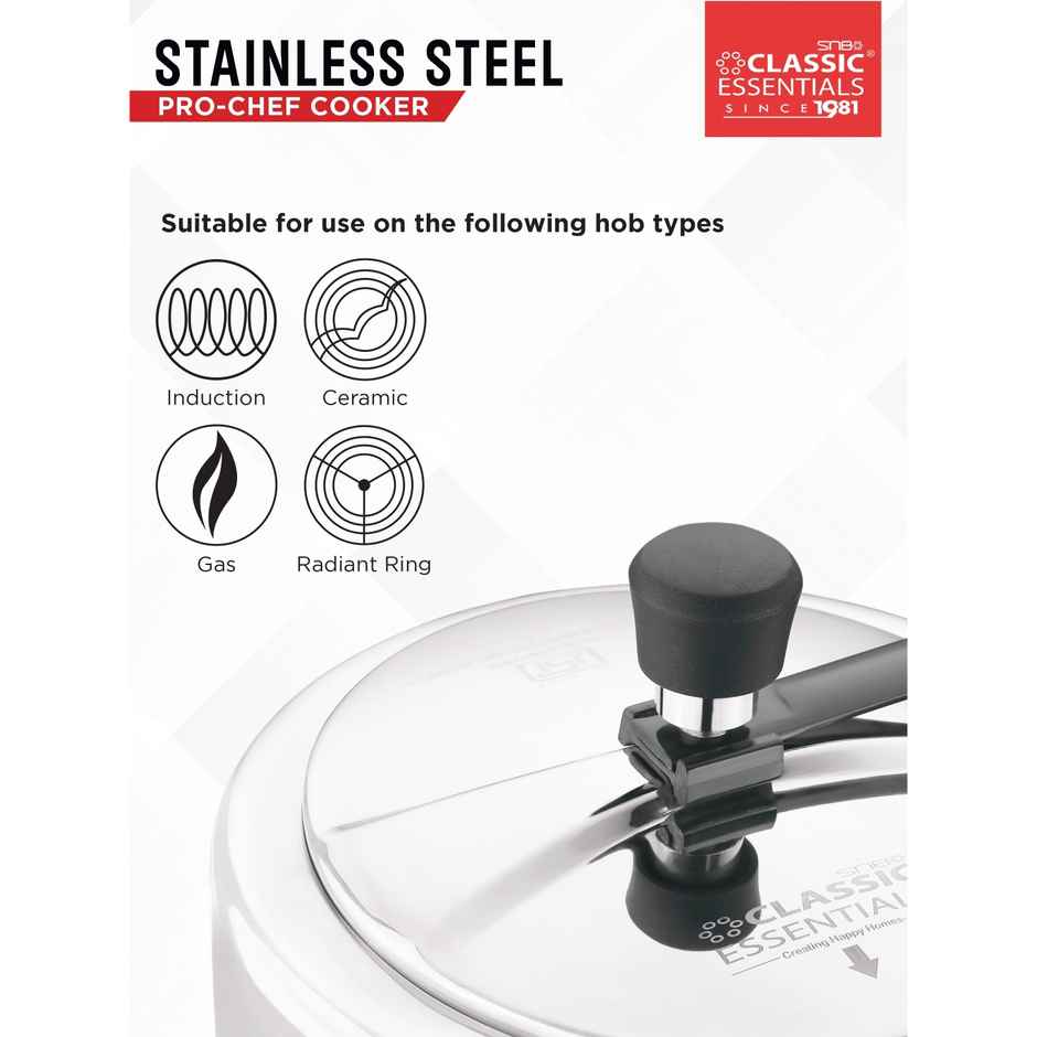 Classic Essentials Prochef Isi Certified 3l Inner Lid Induction Bottom Steel Pressure Cooker