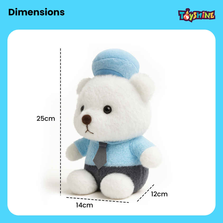 Spanker Teddy Soft Toy in Uniform | Cute Plush Bear for Kids Decor | White - 25 cm