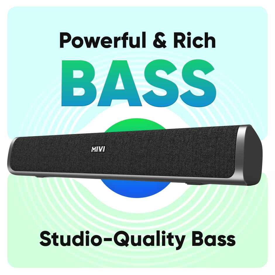 Mivi Fort S24 | FM Mode | 2 Full Range Drivers | 24W Bluetooth Soundbar | Black | 2.1 Channel