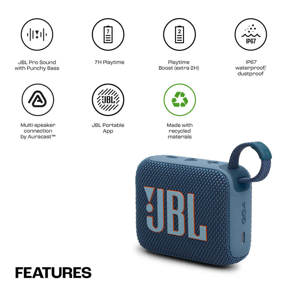 JBL Go 4, Wireless Ultra Portable Bluetooth Speaker (Without Mic, Blue)