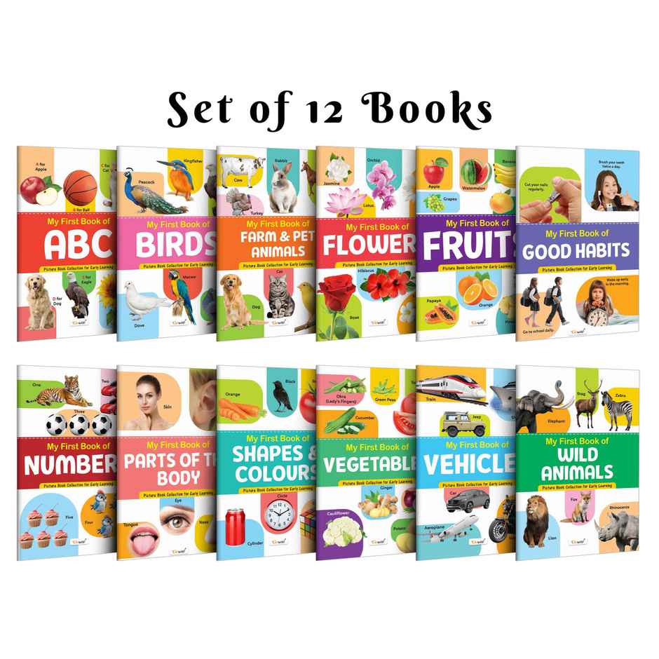 My First Book of Abc | Numbers, Fruits and More - Preschool Picture Book- Pack of 12 Learning Books