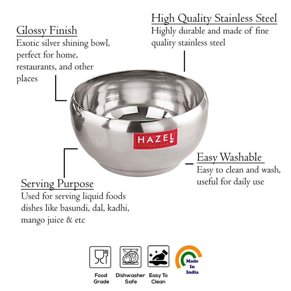 Hazel Stainless Steel Serving Bowls, Set Of 4, For Dessert & Cereal - Silver