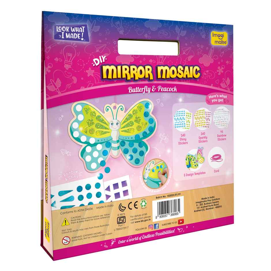 Imagimake DIY Mirror Mosaic - Butterfly & Peacock | Art & Craft Toys for Kids Gifting (3+ Years)