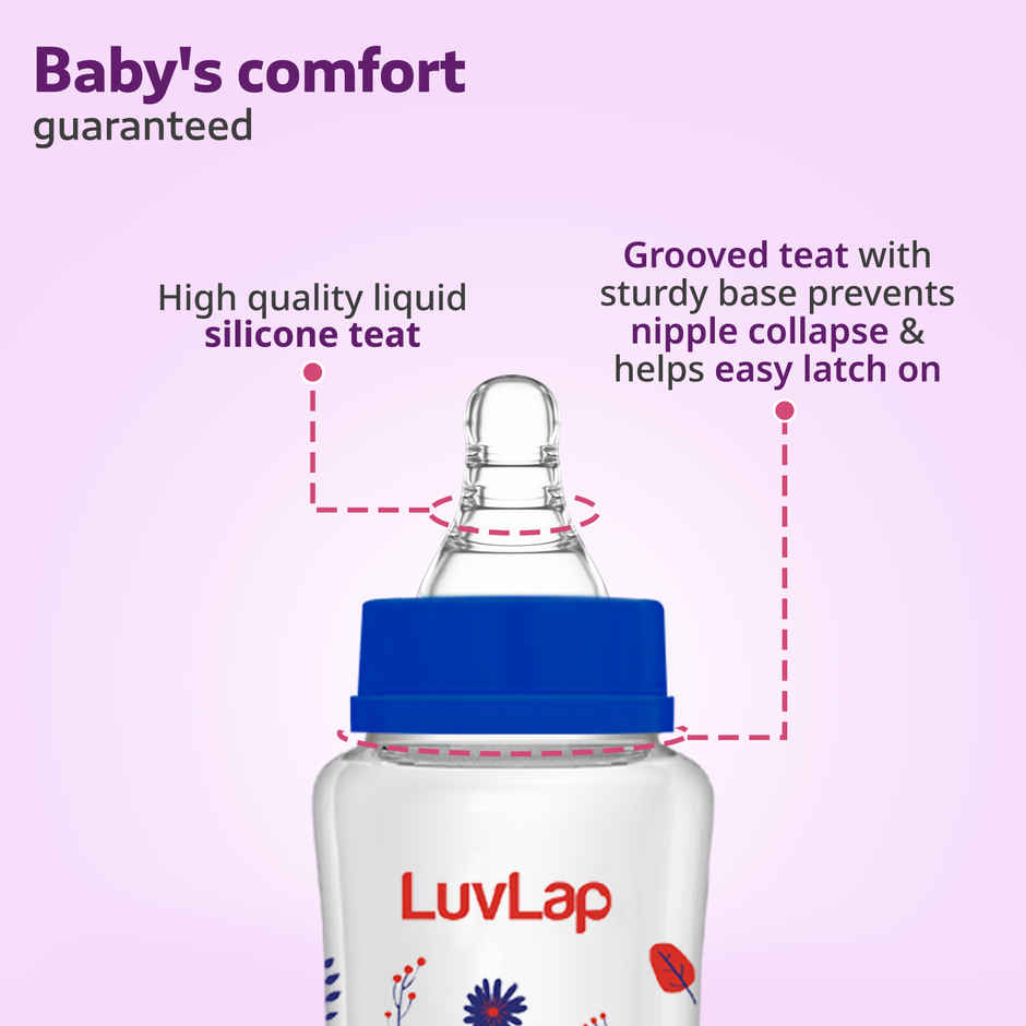 LuvLap Anti Colic Wide Neck Natura Flo Baby Feeding Bottle | Floral BPA Free | 250 ml