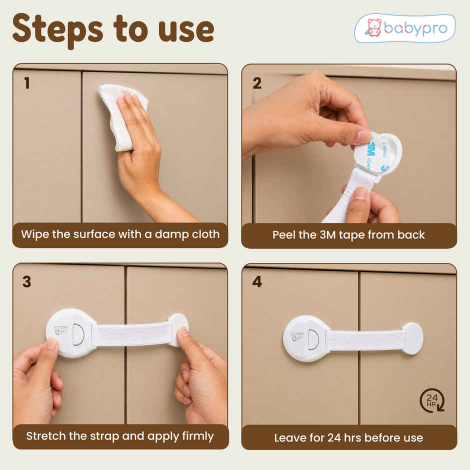 BabyPro Safety Latch for Furniture Cabinets, Drawers | White