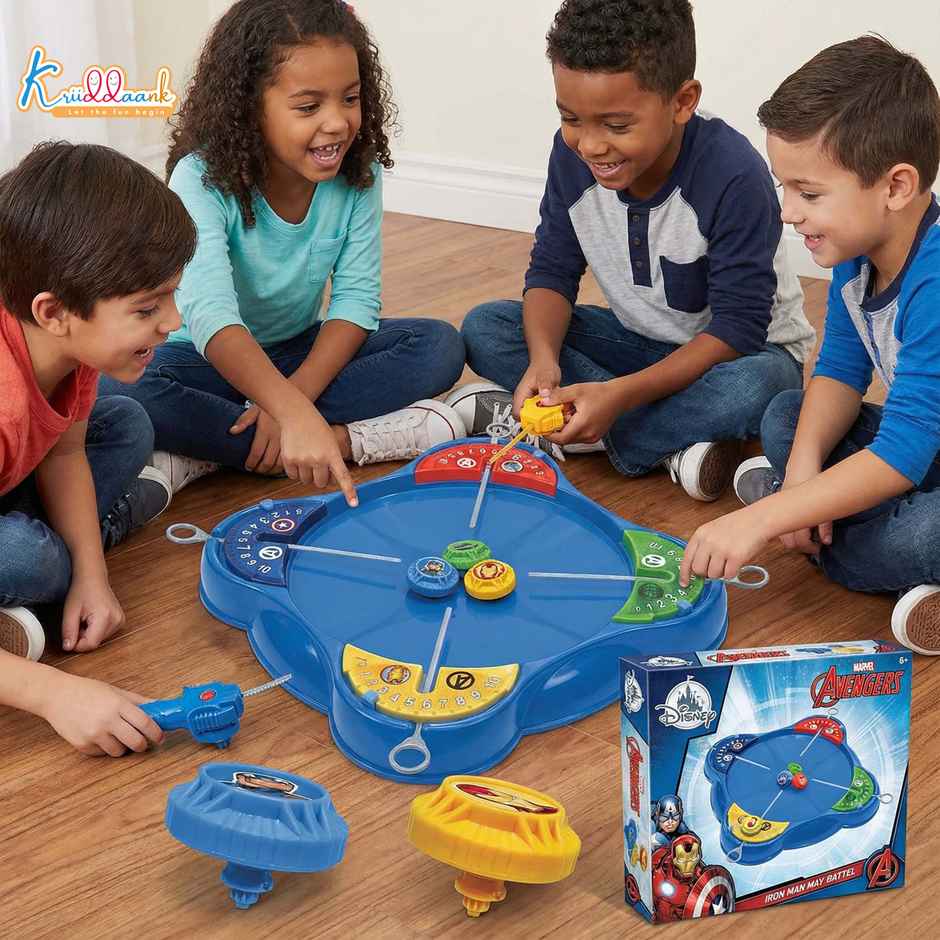 Kriiddaank Marvel Avengers Top Battle with  1 Playing Base, 4 Rip Cords & 4 Tops, Spinning Tops Set