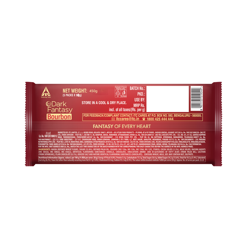 Sunfeast Dark Fantasy Bourbon, Classic Biscuit Made With Real Chocolate